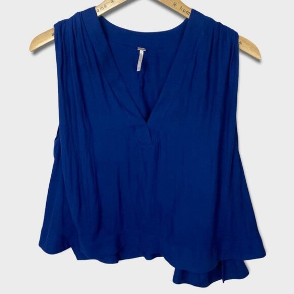Free People Royal Blue‎ Darcy V-Neck Sleeveless Top Bohemian Swing Relax Boho XS - Picture 2 of 14